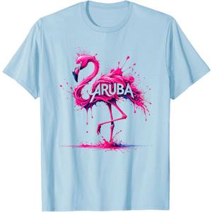 Aruba Paint Splatter Flamingo T-Shirt, Blue, Medium