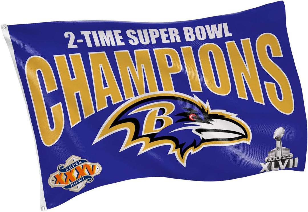 Team Sports America NFL Baltimore Ravens Multi-Win Superbowl Champions 3x5 Flag for Outside with Grommets | Outdoor & Indoor | Heavy Duty Flag & Banner | Works with Flag Pole for Outside House