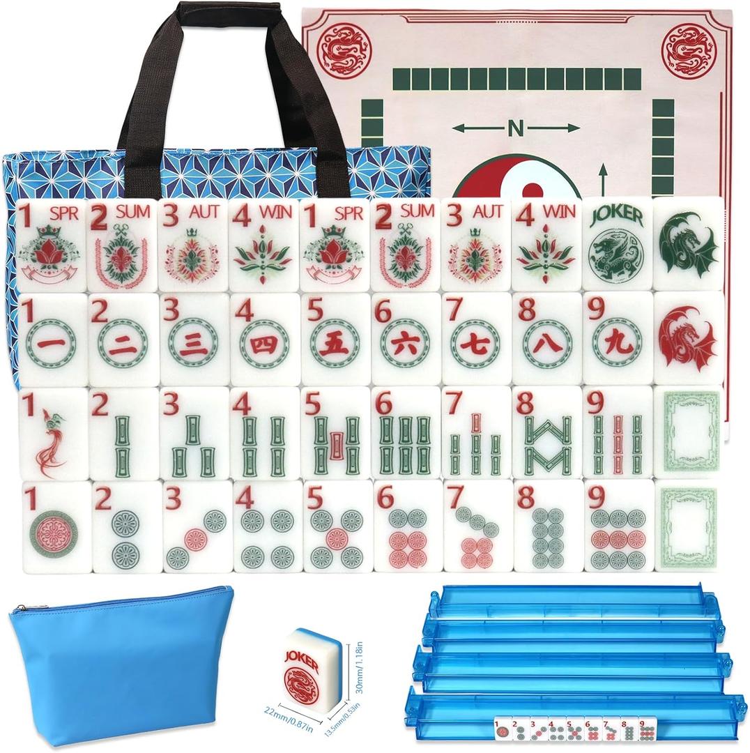 160 Pcs American Mahjong Set, Mahjong Set with Blue Back, 0.59 inches x 1.18 inches