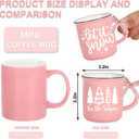 Whaline 3Pcs Pink Christmas Mini Mugs with Plaid Ribbon Christmas Tree Snowflake Mini Coffee Mug for Xmas Winter Table Centerpieces Tiered Tray Decor Gifts