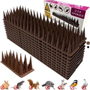Plastic Bird Spikes Deterrent for Outside to Keep Birds Pigeon Squirrel Away from Porch Baffle Feeder Yard Patio, Fence Spikes 20pack 20Feet Bird nest blocke, Anti-Climb Spikes for Plant Garden Brown
