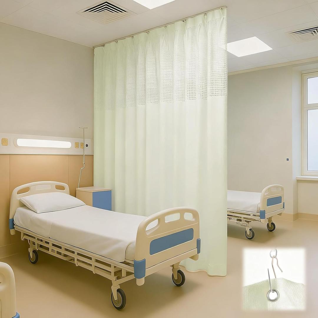 60"W x 96"L/5x8FT Inherent Flame Retardant Hospital Curtain Room Divider, Grommet Flame Resistant Cubicle Curtains Medical Privacy Curtain for Hospital, Medical Clinic, Lab, School, White