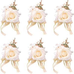 Champagne Boutonniere for Men Wedding, Set of 6, Groom and Groomsmen Boutonniere for Wedding Ceremony Anniversary Party, Rustic Fall Wedding, Artificial Rose Boutonnieres Prom Suit Decorations