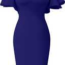 Memoriesea Women's Elegant Ruffle Sleeve Formal Party Cocktail Pencil Midi Dress M