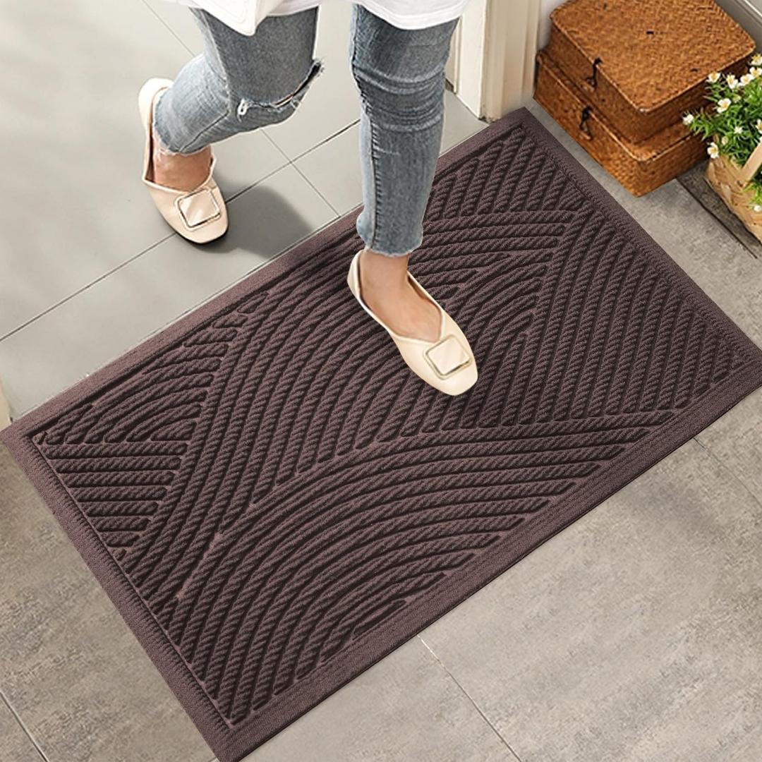 Sturdy Front Door Mat, Absorbent Muddy Dirt Resist Welcome Door Mats Outdoor Indoor, Stain and Fade Resistant, Non-Slip Backing Entry Mat Low Profile Doormat for Entryway, 3624, Coffee