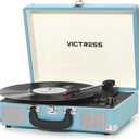 Vinyl Record Player, Portable Suitcase Turntable With PC Recording & Bluetooth Input/Output, 3-Speed LP Player, Built-in Stereo Speakers, RCA, AUX, Headphone Jack, Blue