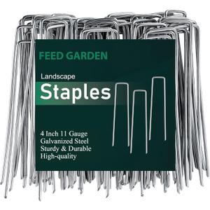 FEED GARDEN 4 Inch 50 Pack Galvanized Landscape Staples 11 Gauge Anti-Rust Garden Stakes Landscaping Fabric SOD Pins Yard Stakes for Weed Barrier Fabric