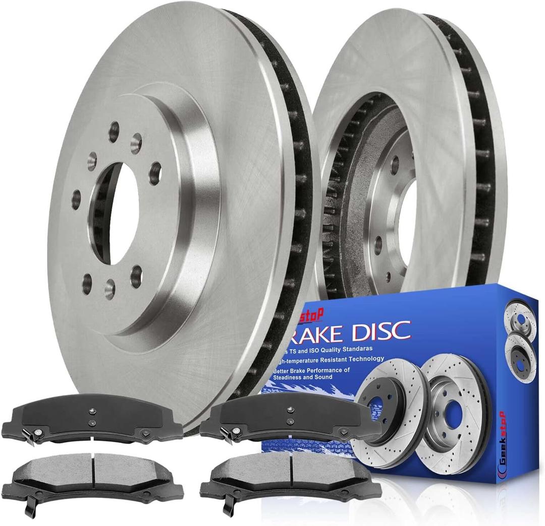 Front Brake Rotors and Pads for 2006-2013 Chevy Impala, 2014-2016 Chevy Impala Limited, 2006-2011 Buick Lucerne, 2006-2007 Chevy Monte Carlo Front Disc Brake Rotors Ceramic Brake Pads Kit
