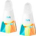 TYR Stryker Silicone Swim Fins - Adult Swimming Gear for Training and Racing (Small, Orange/Teal/Yellow/Clear)