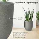 10 Inch Plant Pots Stone Finish Lightweight Flower Planter with Drainage Hole for Outdoor Garden Patio Indoor Greenery, Set of 2, Speckled Grey