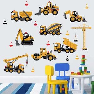 Construction Wall Stickers, Truck Digger Excavator Cartoon Engineering Car Decorative Wall Decals, Vinyl Peel Stick Decor Wall Decors for Kids Baby Bedroom Boys Room Nursery Playroom, 18.9 Inches X 1.19 Inches