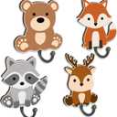 Forest Animal Wall Hook Set of 4 - Bear, Raccoon, Fox and Deer Wooden Coat Rack, Wall-Mounted Towel Hooks for Boys and Girls Bedroom, Suitable for Bathroom Decor, Gift for Granddaughter