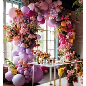 Purple Pink Balloon Garland Double Stuffed Lavender Lilac Balloons Different Sizes Pastel Balloons Hot Pink Lavender Balloon Arch Kit for Birthday Baby Shower Wildflower Wedding Spring Party Decor