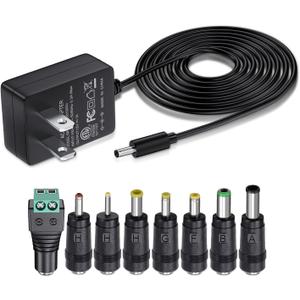 SoulBay 12V 1A AC Adapter Charger Replacement w/8 Tips, Regulated Power Supply Cord for LED Strip Light, CCTV Camera, BT Speaker, GPS, Webcam, Router, DC12V Transformer with ETL Certificate