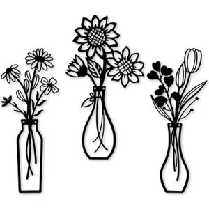 Mcdagogn 3 Pieces Metal Flowers Wall Arts - Rustic Farmhouse Wall Decor, Minimalist Black and White Wall Decor for Living room Bathroom Bedroom Dining Room Kitchen Office - Housewarming Gifts