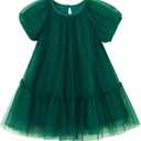 Rysly Toddler Girls' A-Line Tulle Party Dress with Bubble Sleeves Cotton Lining Flowy Layered Play Dress for Kids (2T)