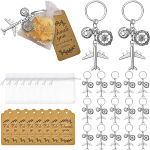 Henoyso Airplane Keychain Party Favor, Including Airplane Compass Keychain with Thank You Tags, Organza Favor Bag for Party