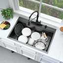 Black Kitchen Sink Drop In-Bokaiya 33x19 Drop In Single Bowl Kitchen Sink 16 Gauge Black Stainless Steel Top Mount Workstation 10 Inch Deep Kitchen Basin for Home