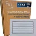 Curved Blade Ceiling Diffuser with Multi-Shutter Damper | Adjustable Airflow Control | Durable Aluminum Design | Easy Installation for HVAC Systems (18"x8" 1-Way Airflow Direction)