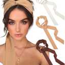 AWAYTR Women's Long Twist Knotted Chiffon Headbands - 3PCS Criss Cross Head Wraps for Thick Hair (Earth Tone)