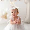 Boho Beige Bow Half Birthday hat-1/2 Birthday Decorations,Glitter Number Cone Hat,Princess Hat,Photo Props Cake Smash