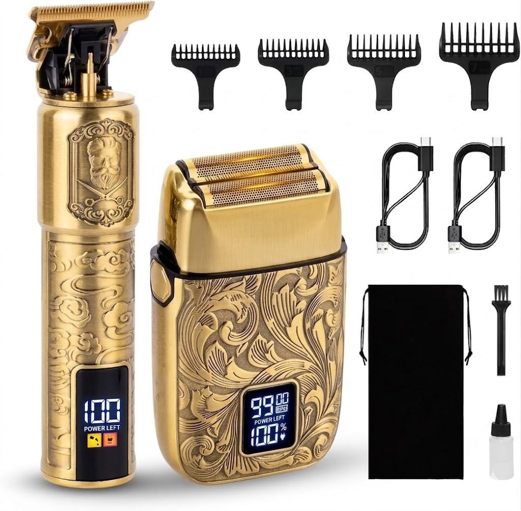 Ufree Foil Shavers Electric Razor for Men, Beard Trimmer Grooming Shaving Kit, Hair Trimmer, Cordless Head Shavers for Bald Men Barber Clippers, Birthday Gifts for Him (Gold)