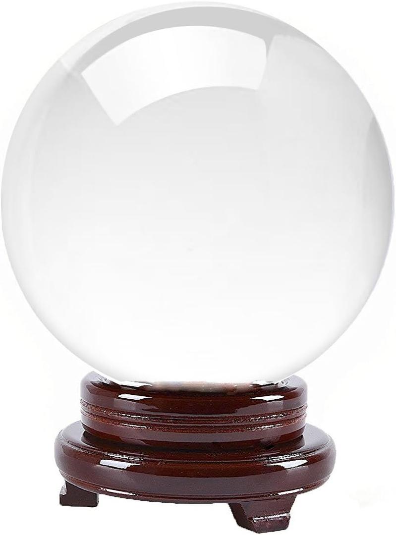 Amlong Crystal Clear Crystal Ball 8 inch (200mm) Diameter with Wooden Stand
