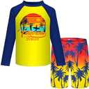 Boys Two Piece Rash Guard Swimsuits Kids Short Sleeve Swimwear Sets Quick Dry Bathing Suit 10 Years 140