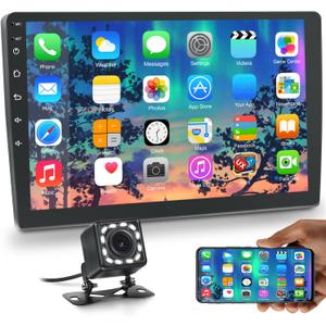 10.1 inch Android Double Din Car Stereo with Backup Camera HD Touchscreen Tablet Radio with Bluetooth and GPS Navigation