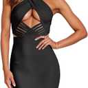 Hybrid & Company Womens Cross Bandage Fashion Hollow Out Sexy Sleeveless Dress (Black), 2X