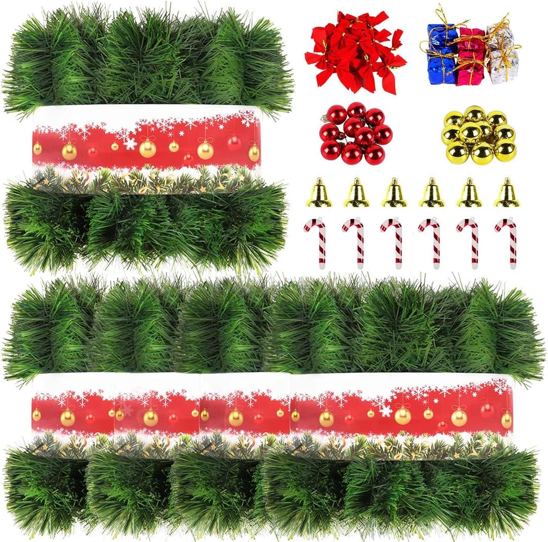 5 Pack 250FT Christmas Green Garland Flower for Christmas and Non-Lit Soft Holiday Decor for Outdoor Indoor Artificial Twist Greenery Garland Home Artificial Wedding Party Decoration