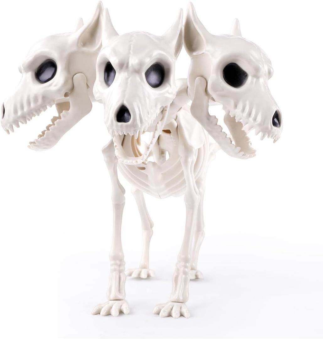 JOICEE 12 Halloween Dog Skeleton, Three-Headed Spooky Realistic Halloween Puppy Dog Skeleton Statue Prop for Scary Props Party Decoration
