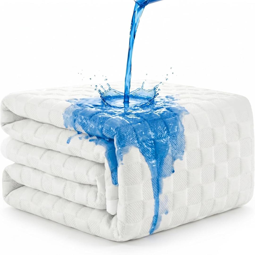 Waterproof Mattress Protector with 18" Deep Pocket, 3D Waffle Bed Cover, Soft OCS and Oeko Certified Organic Cotton Blend, Moisture-Wicking, Noiseless (Beige, King)
