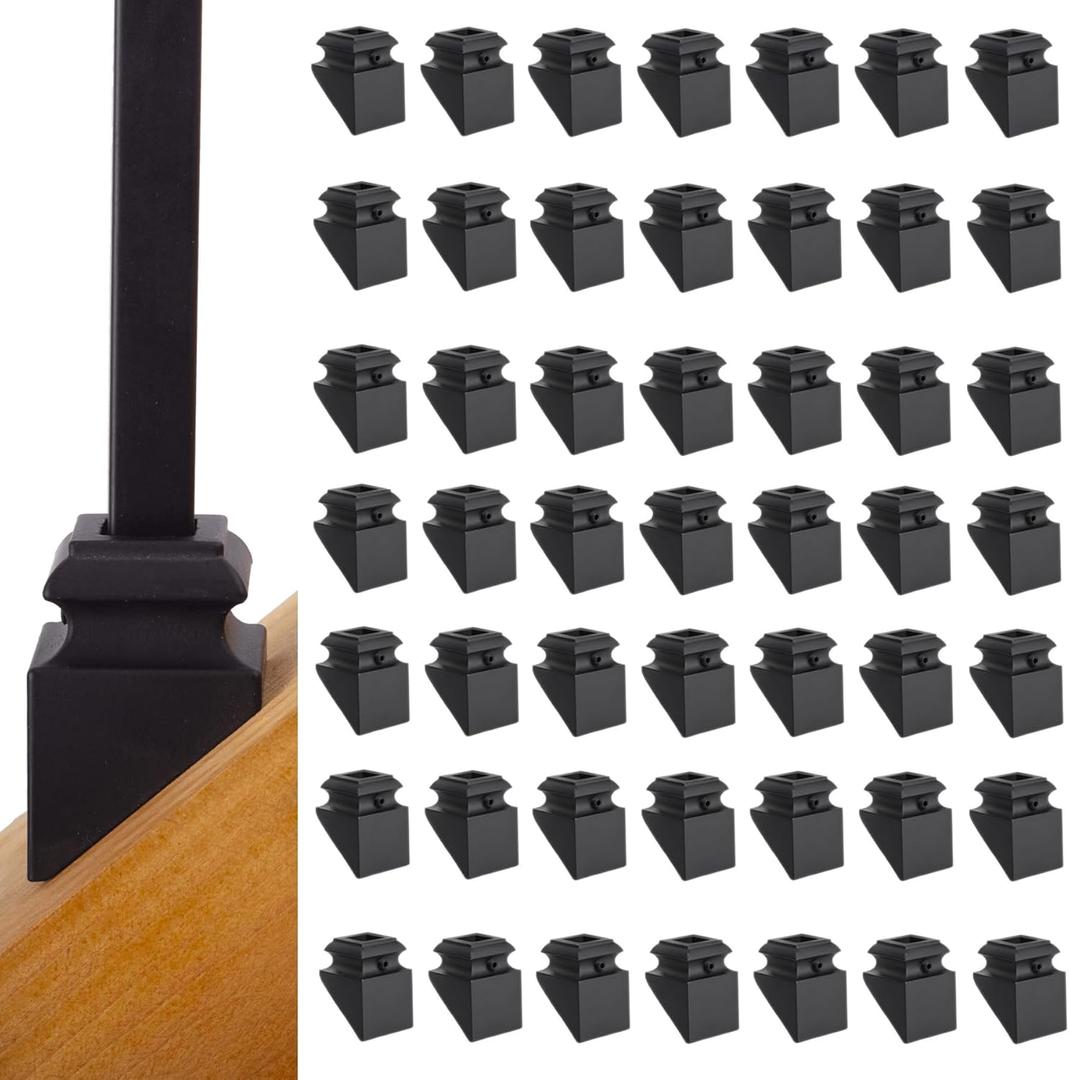 Iron Baluster Shoes - Slant Shoe with Screw - for Use with 1/2" Square Balusters - Set of 50 (Satin Black)