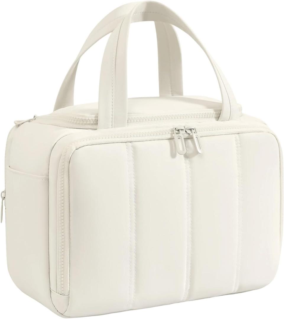 Travel Makeup Bag,Puffy Toiletry Bag for Women,Cosmetic Travel Bag Lightweight,Toiletries Organizer with Trolley Sleeve,White (11l)