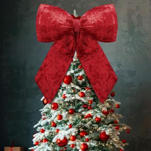 Gejoy Christmas Tree Topper Bow 22 x 16.5 Inch Large Red Velvet Christmas Bow Farmhouse Giant Xmas Tree Topper Decoration for Xmas Home Party Backdrop Wedding Wreath Front Door Window Staircase