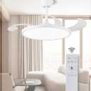 Retractable Ceiling Fans with Lights,42 inch Ceiling Fan with Light and Remote Control,Flush Mount,DC Reversible,3CCT,Low Noise,White Ceiling Fan for Bedroom,Living Room,Kitchen,Indoor Use