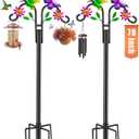 Double Shepherds Hooks for Outdoor, 78 Inch Artistic Hummingbird & Flower Design, 5 - Prong Base, Ideal for Bird Feeders, Baskets & Lanterns (2 Pack)