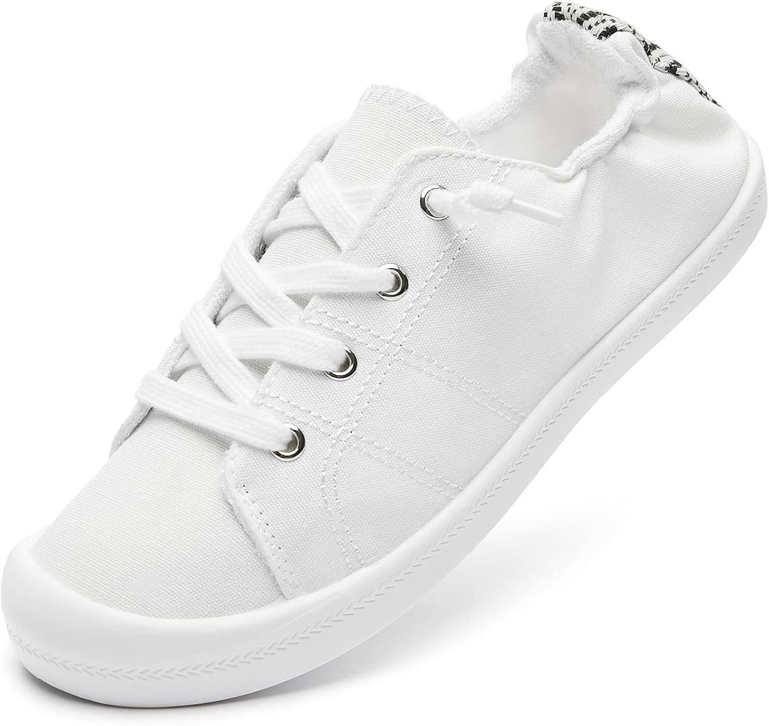 BENPAO Womens Canvas Slip On Shoes White Black Fashion Sneakers Loafers Shoes for Women(White, US10)