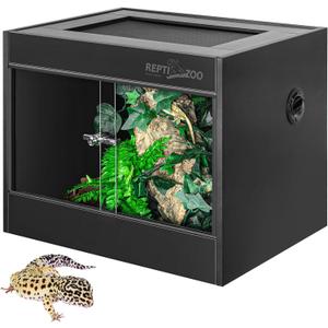 REPTI ZOO 34 Gallon PVC Reptile Terrarium, 24x18x18 Leopard Gecko Tanks with Glass Sliding Door & Top Screen Ventilation, Reptile Enclosure for Bearded Dragon Hermit Crab