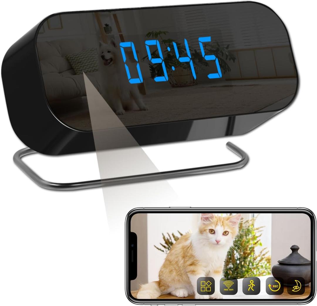 Wireless Smart Clock Mini Camera HD 1080P WiFi Video Recorder Nanny Cam with Motion Detection Remote View Night Vision Indoor Security Camera for Baby/Pet/Home