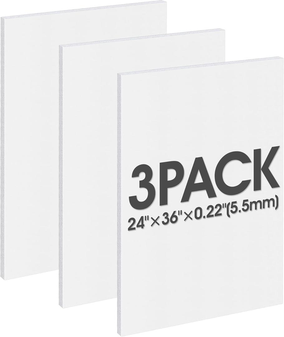 Foam Board 24"x36", Foam Core Board for Projects, Black Poster Board for Painting, Displaying (3 Pack White)