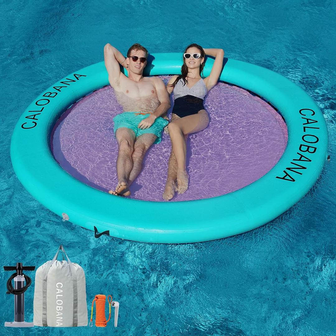 Round Floating Ring Inflatable Water Hammock Heavy Duty River Floats Lake Raft for Adults Tanning Pool Lounger Float Island Platform Pad Mat for Party (Mint Green+Pink)
