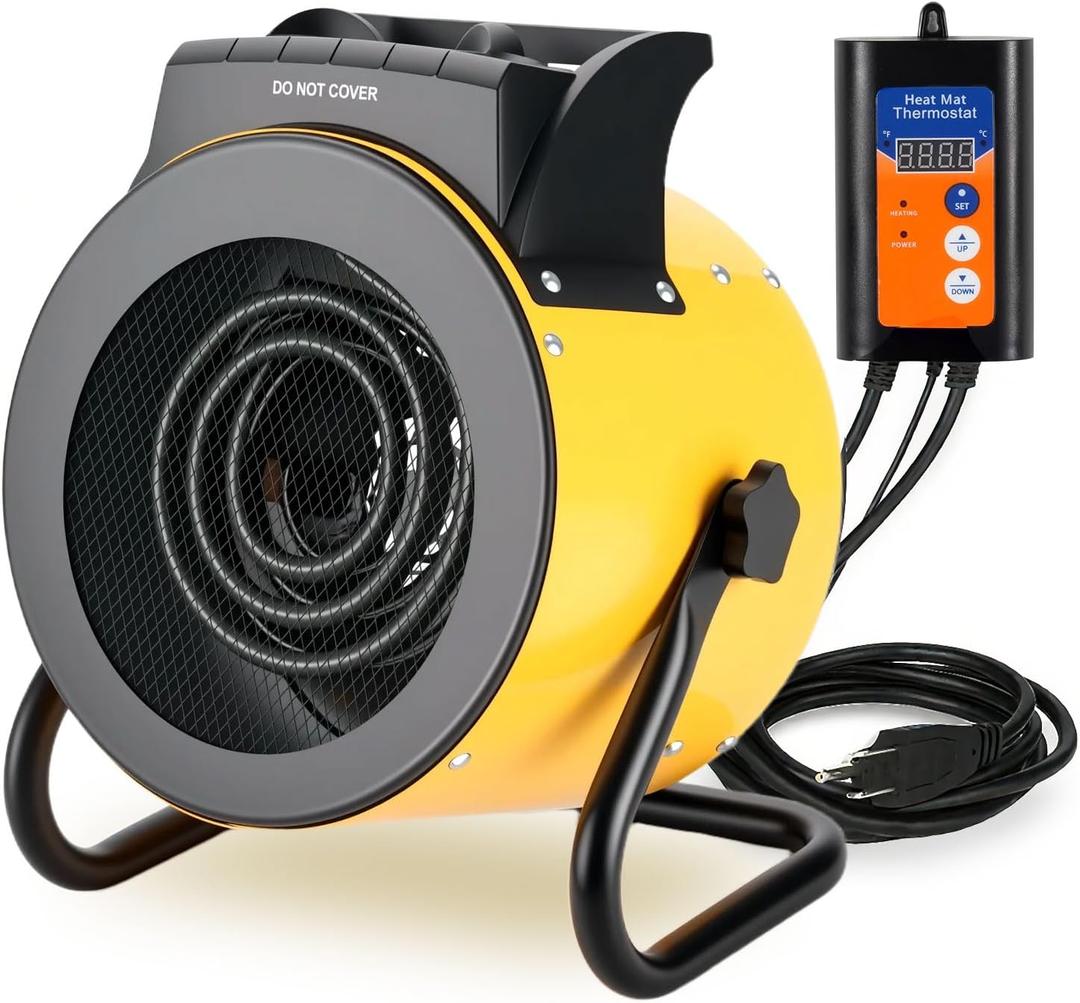 Greenhouse Heater with Digital Thermostat, 1500W/750W Electric Grow Tent Heater, IPX4 Waterproof, Overheat Protection, Fast Heating for Patio, Flower Room, Greenhou, Ourdoor, Yellow