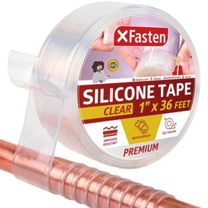XFasten Self Fusing Silicone Tape Waterproof Clear 1" x 36 Feet, Self Amalgamating Tape, Silicone Rubber for Plumbing, Sealing Pipes, Hose Repair, Outdoor Coax and Electrical Cables Weatherproof
