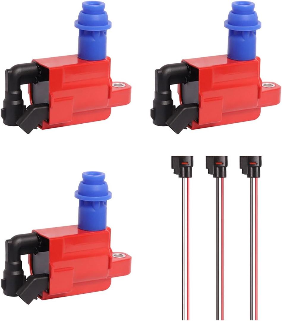 ENA Set of 3 Red Ignition Coil and 3 Connector Compatible with Lexus Toyota GS300 IS300 SC300 Supra 3.0L Replacement for E592 5C1189 E758 52-1581 IC294 88921376 90919-02216