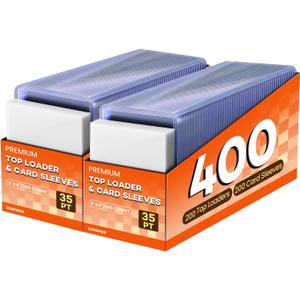 400 Card Sleeves Top Loaders for Cards, 3" x 4" Hard Plastic Toploaders, Baseball Card Protectors, Trading Card Holder for Football Sports Cards (200 Toploaders + 200 Penny Sleeves)
