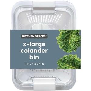 Kitchen Spaces Colander Bin, Produce Saver, Fridge Organizer With Lid, Wash, Strain and Store, Great for Refrigerator, Freezer and Pantry, X-Large, White, Pack of 1