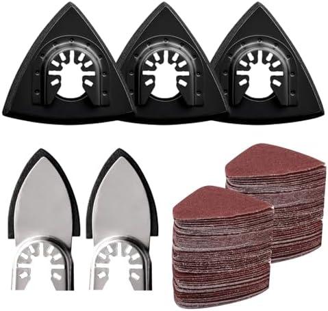 105PCS Oscillating Tool Detail Sanding Pads Kit, 3Pcs Triangle and 2Pcs Finger Sanding Pad, 100Pcs Multitool Sandpaper, Grit Fit for Finishing Wood Sanding Plaster