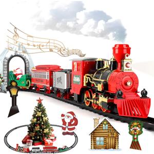 Train Set Kids Electric Train Set, Toy Train with Smoke, Light and Sounds, Christmas Model Train Toy for Ages 3 4 5 6 7 8+ Years Old Boys Gifts, Black